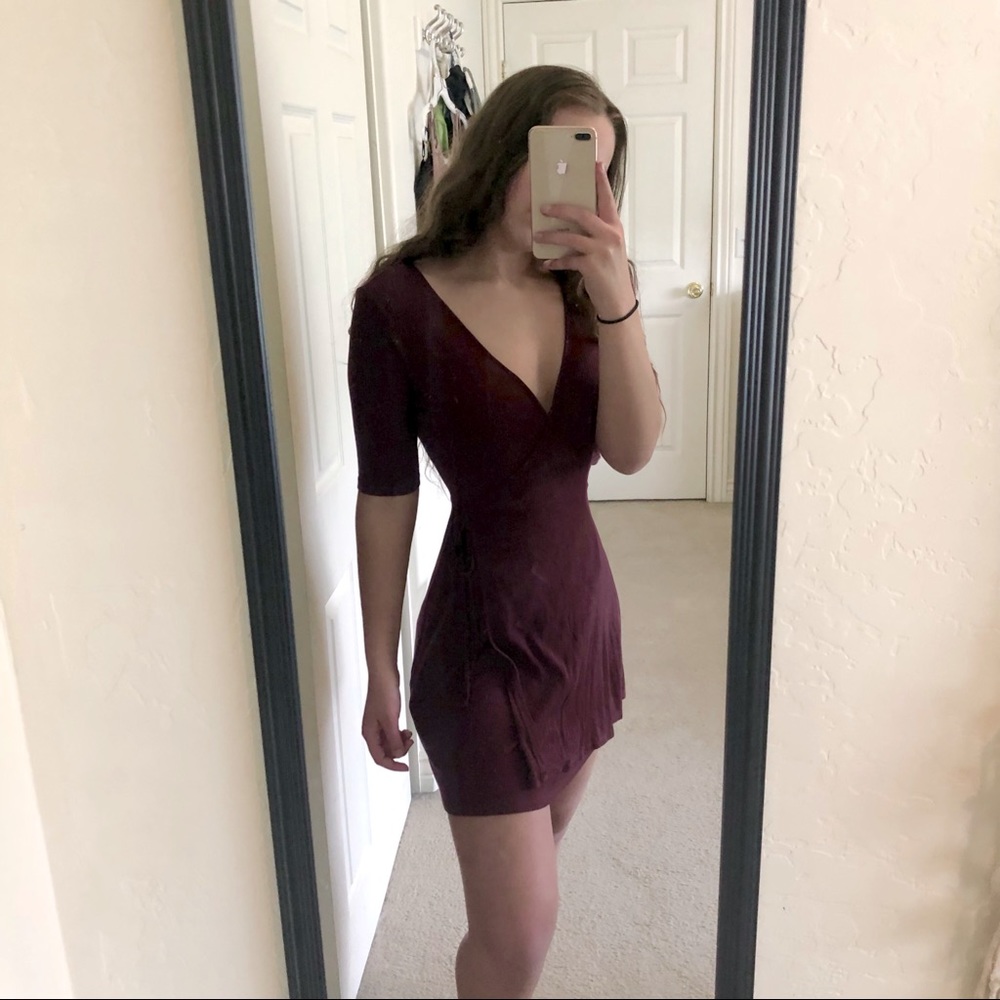 MAROON HALF SLEEVE WRAP AROUND DRESS TARGET